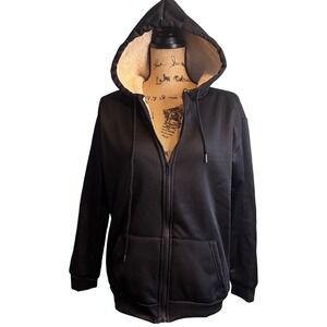 NWOT Women Winter Warm Comfy Outdoor Faux Sherpa Lined Zip Jacket Size M/L Black